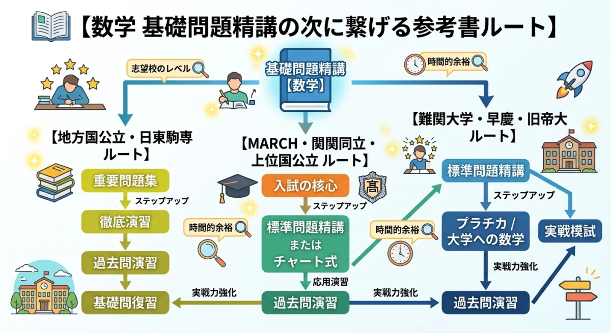基礎問題精講から志望校別の参考書へ繋がる学習ルート図